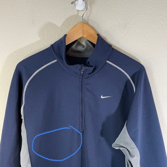 NIKE Fit Men Quarter Zip LOGO Swoosh Pullover Sweatshirt Colorblock Blue Gray XL - Picture 12 of 12